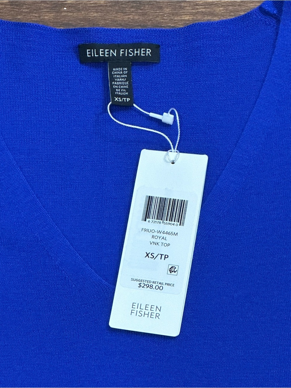 ✨ Eileen Fisher Royal Blue Merino Wool 3/4 Sleeve V-Neck Top XS NWT 💙 - Picture 2 of 6